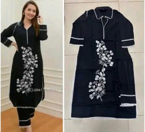 Elegant Black Kurta with White Floral Embroidery