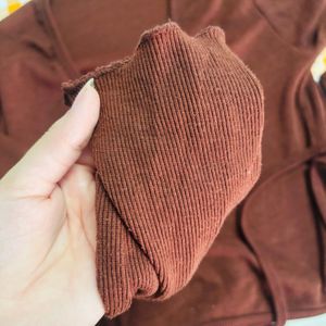 Brown Ribbed Wrap Top