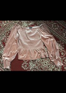 Smocked Velvet Off-Shoulder Top