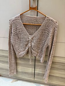 ✨ Beige Crochet Knit Tie-Up Top ✨