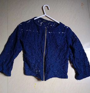 Navy Blue Lace Zip-Up Jacket