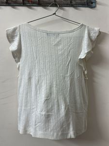 White V-Neck Flutter Sleeve Top