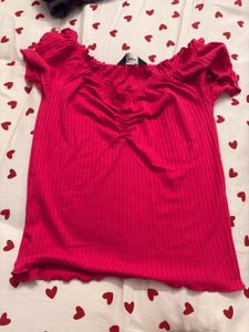 Hot Pink Ruched Off-Shoulder Top