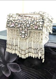 Beaded Clutch with Tassel Fringe