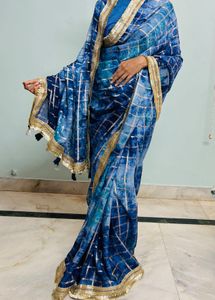 Stunning Blue Tie-Dye Saree with unstitched blouse