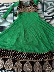 Stunning Green &amp; Black Anarkali Gown