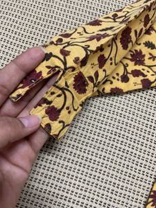 Mustard Yellow Floral Print Kurta Set with Dupatta