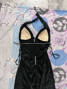 Black Satin Padded Dress