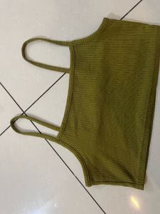H&M Ribbed Green Spaghetti Strap Tank Top