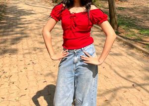 Chic Off-Shoulder Red Top