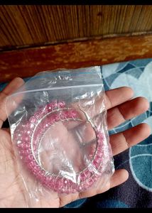 Pink Beaded Hoop Earrings