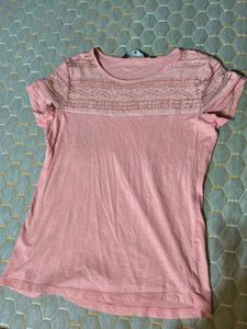 Pink Lace Detail T-Shirt