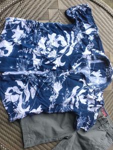 Floral Print Top &amp; Cargo Shorts Set