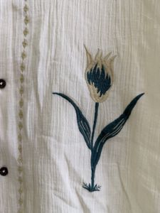 Men's Cream Embroidered Button-Up Shirt