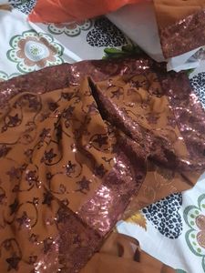 Sparkling Brown Saree &amp; matching blouse
