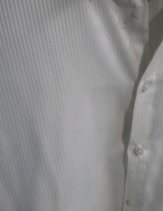 White Self Strip Shirt Size L