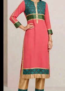 Beautiful Pink Kurti with Teal Embellishment