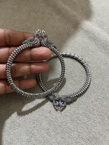 Oxidized Silver Peacock Kada Bangles