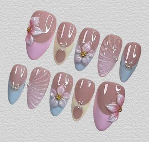 Exquisite Pastel 3D Flower Press-On Nails