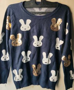 Cute Navy Bunny Sequin Sweater