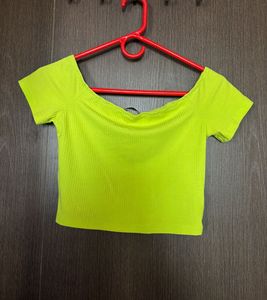 Neon Off-Shoulder Ribbed Crop Top