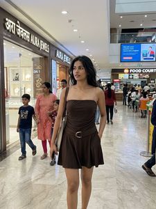 Chic Brown Strapless Ruched Dress