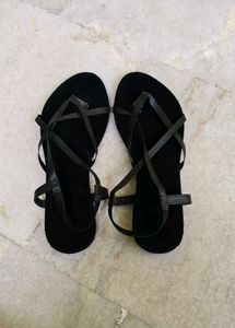 Black Strappy Flat Sandals