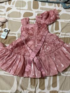 Pink Textured Puff Sleeve Dress