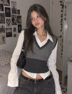 Y2K Argyle  sweater knit top