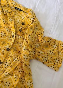 Stylish Yellow Printed Button-Up Top