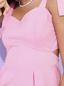 Chic Pink Jumpsuit with Tie Shoulders