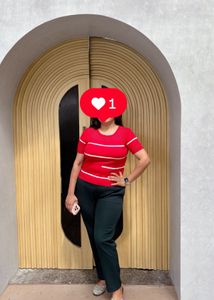 Chic Red Striped Knit Top