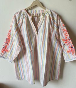 Striped Embroidered Tunic Top