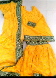 Yellow Embroidered Sharara Suit