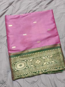 Beautiful Pink Saree with Green Border