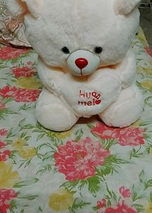 Pink Heart Pillow with Two Teddy Bears