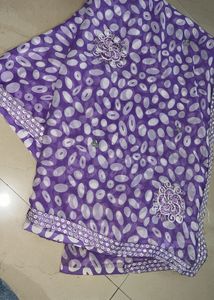 lavender Saree with White Polka Dot Print snd 2blo