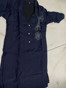 Navy Blue Kurta Set with Embellishments