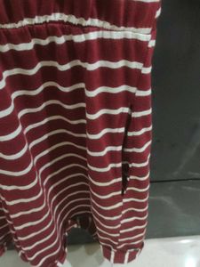 Maroon &amp; White Striped Romper