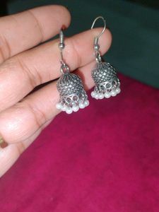 Oxidized Jhumka Earrings with Pearls