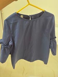 Stylish Blue Top with Ruffled Sleeves