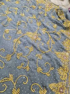 Grey Saree with golden Dimond work