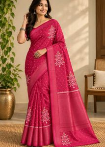 Beautiful Pink Saree with White Polka Dots