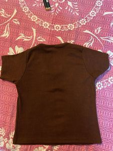 Brown V-Neck Ribbed Crop Top