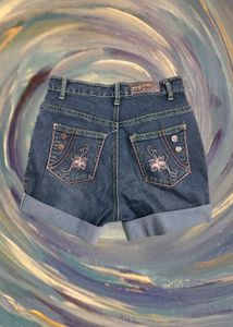 Embroidered Denim Shorts