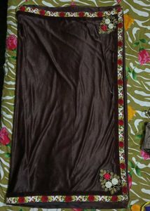 BROWN SAREE WITH FLORAL BORDER