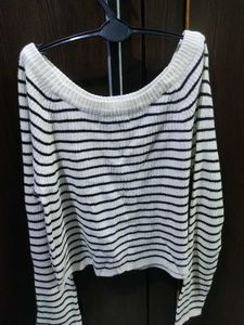 Y2K Striped Off-Shoulder Sweater