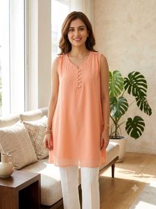 Peach Lace Detail top with sleeves attachable