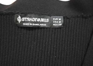 Stradivarius Black Ribbed Cropped Cardigan