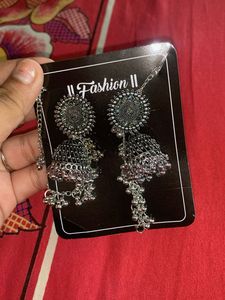 Silver Jhumka Earrings with Chain For Wedding